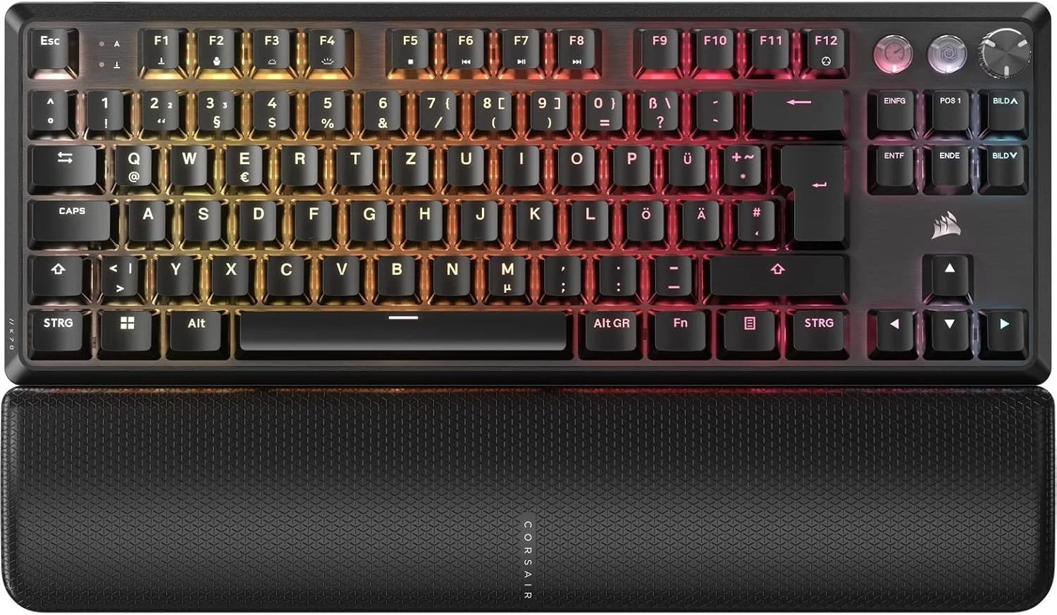 Corsair K70 PRO TKL RGB (TKL, analoge Hall Effect Schalter, Drehregler, Metalloberfläche, Handballenauflage)