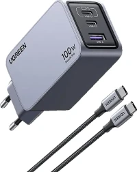 Ugreen Nexode Pro 100W USB-C Ladegerät 3-Ports Mini GaN Schnellladegerat schwarz/grau (25874)