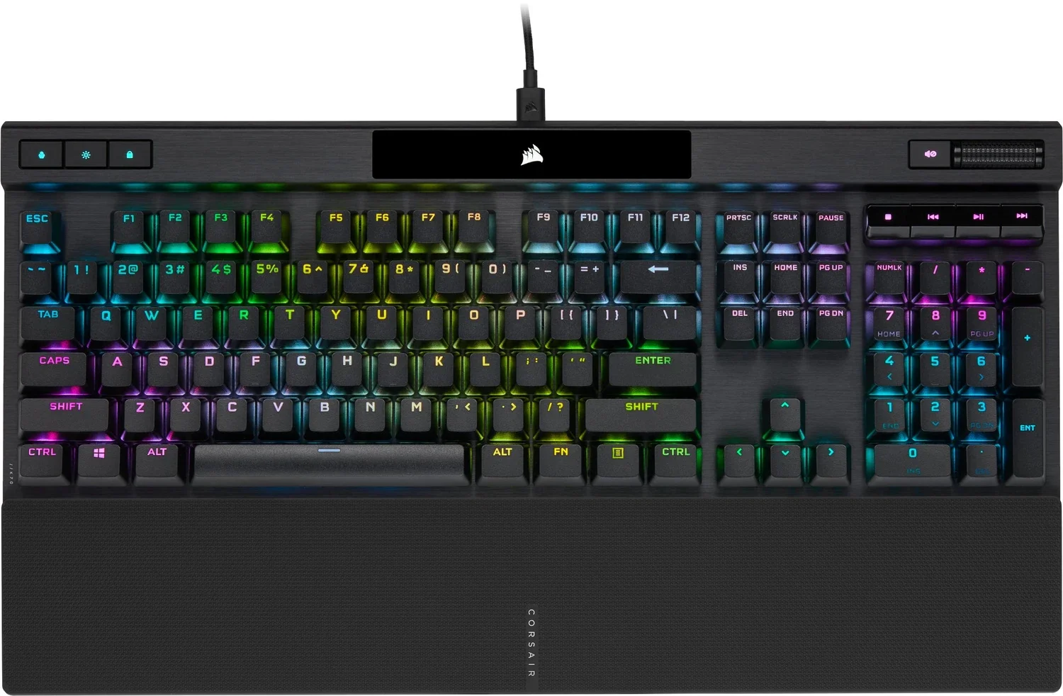 Corsair Gaming K70 RGB PRO (Full-Size, linear, 100M MX Speed Switches, 8.000Hz, PBT, Metalloberseite, Handballenauflage, Scrollwalze)