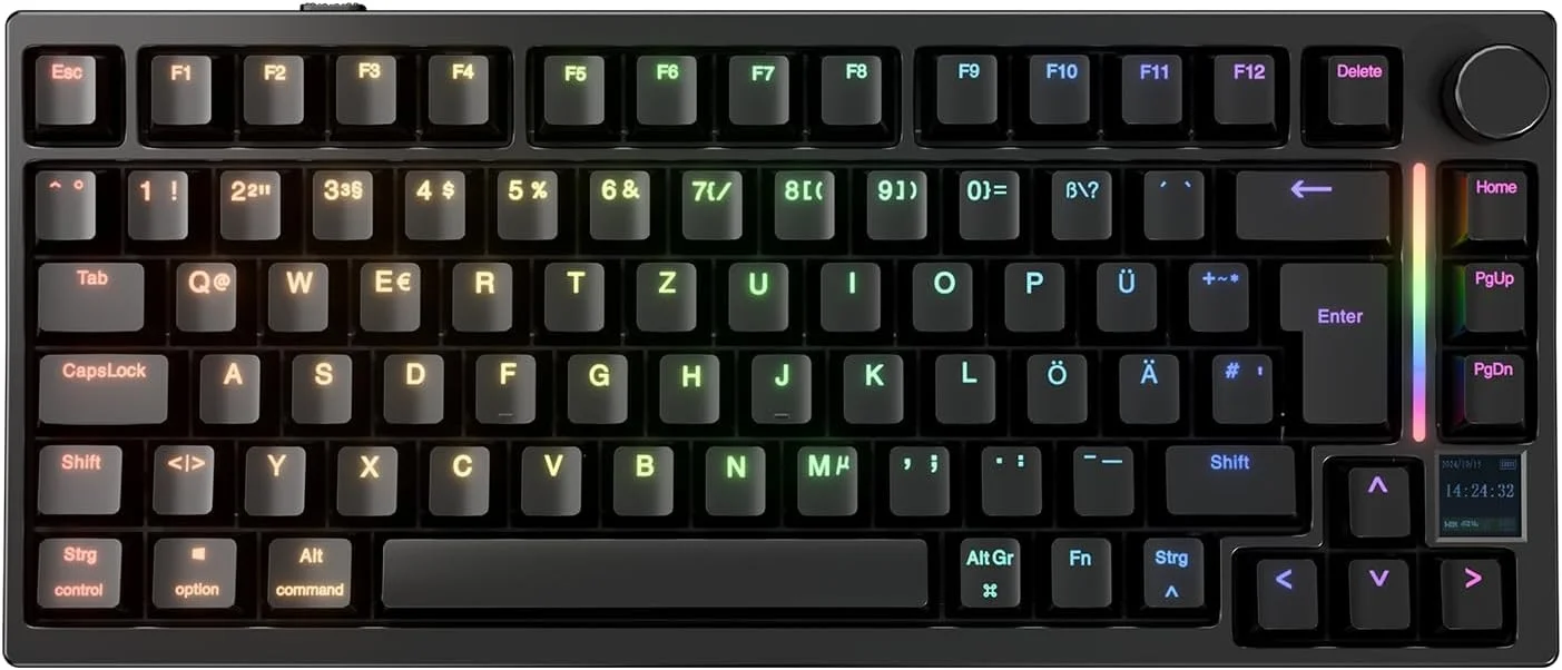 GamaKay TK75HE V2 ISO-DE (75%, Top/Gasket Mount, Silent Hall-Effekt Switches, LCD Display, Drehregler, Mac/Win, PBT, Tri-Konnektivität) für 84,99!!