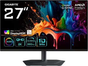 GIGABYTE (360Hz, QD-OLED, 26,5", WQHD, FreeSync Premium, 99% DCI-P3, KVM, HDMI 2.1)