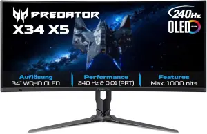 Acer Predator Ultrawide (240Hz, UWQHD, QD-OLED, curved, FreeSync Premium Pro, 99% DCI-P3)